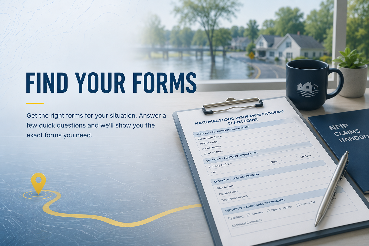 Flood claim forms, checklist, and receipt packet visual guide